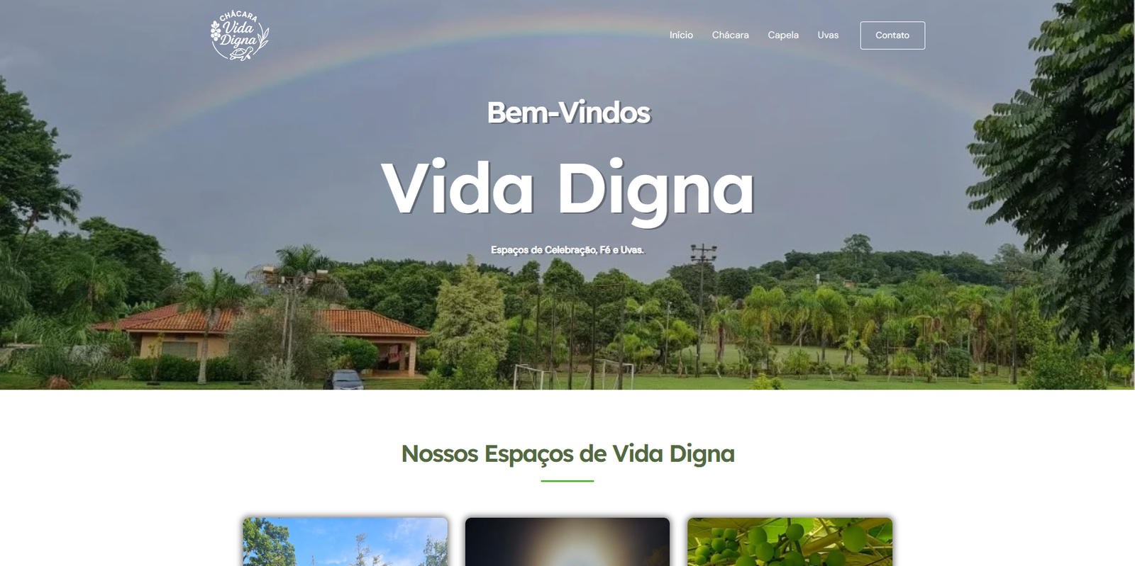 Captura de tela do site institucional Chácara Vida Digna
