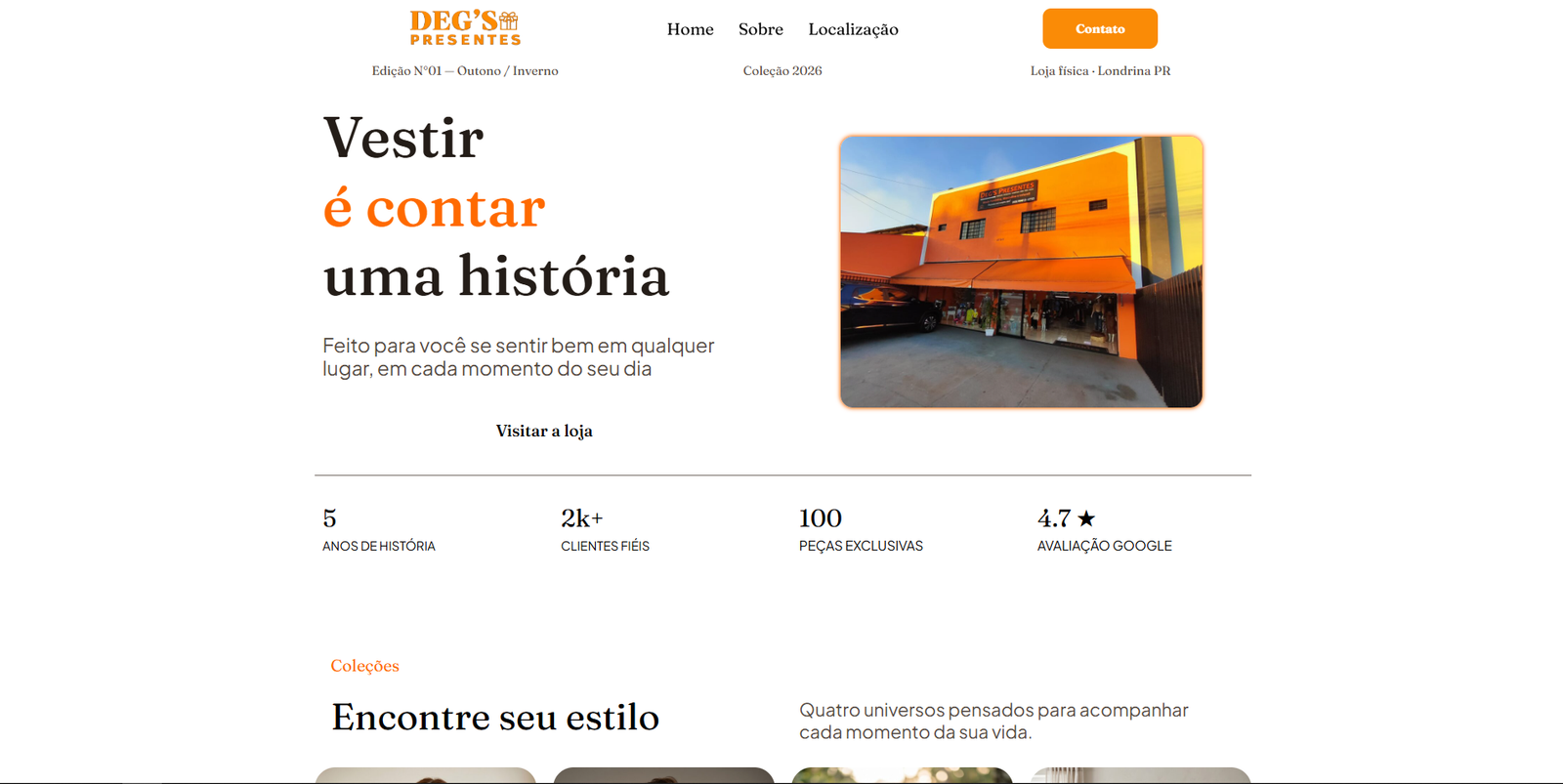 Captura de tela do site institucional Deg's Presentes
